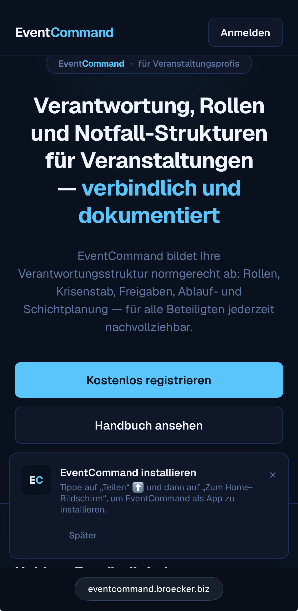 Installations-Hinweis am unteren Bildschirmrand auf dem iPhone